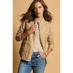 J.Jill Quilted Cotton Jacket Light Bamboo Tan Zip Front Pockets XL NWT $159